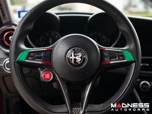 Alfa Romeo Giulia Steering Wheel Trim - Italian Theme - Std Model - Control Trim - Carbon Fiber - Pre '20 models - Feroce Carbon Alfa Romeo Giulia Steering Wheel Trim - Italian Theme - Std Model - Control Trim - Carbon Fiber - Pre '20 models - Feroce Carbon